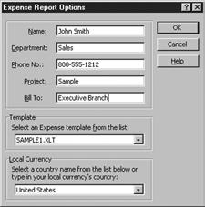 Viewing Expense Data using Excel 1. Display your expense data in a Microsoft Excel spreadsheet as described in the previous procedure. 2. Click Options. 3.