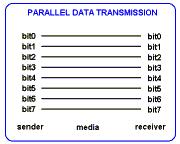 Parallel and Serial Data Parallel transmission (e.g. 8 bits) Each bit uses a separate wire To transfer data on a parallel link, a separate line is used as a clock signal.