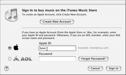 Buying Music Online from Apple 19 Book I Chapter 1 Figure 1-7: Signing into the itunes Music Store. itunes The Digital Jukebox 4.