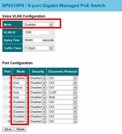 Voice VLAN configuration Configuration Voice VLAN
