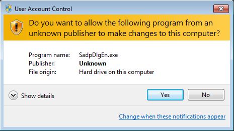User Manual of SADP Software 3 Figure 2-2 Run as Administrator 2. Click on the pop-up User Account Control dialog box to allow the program and enter the main interface of SADP software.