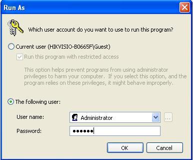 Input the username and password of the administrator or other accounts of the admin group