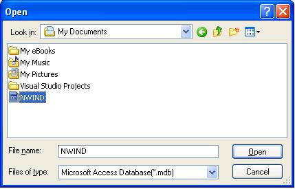 Figure 10: Database Selection 4. Select Files of type such as Microsoft Access Database(*.mdb), Excel Files(*.xls), or Foxpro/dbase Database(*.
