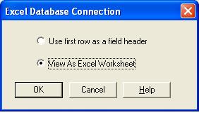 When you select an Excel file using Browse button, you will get a dialog prompt as: Figure 11: Select Excel View Dialog Here, when you select "View As Excel Worksheet", contents will be