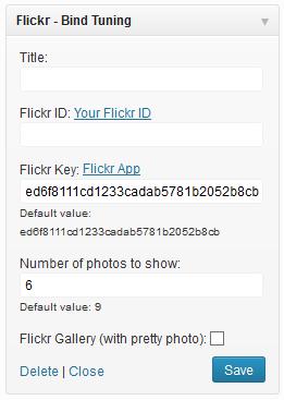 How to Setup The Flickr Widget 1. Go to Appearance > Widgets in your admin section; 2. Find the Flickr - BindTuning widget and drag it into a zone of your choice; 3. Click on Your Flickr ID link; 4.