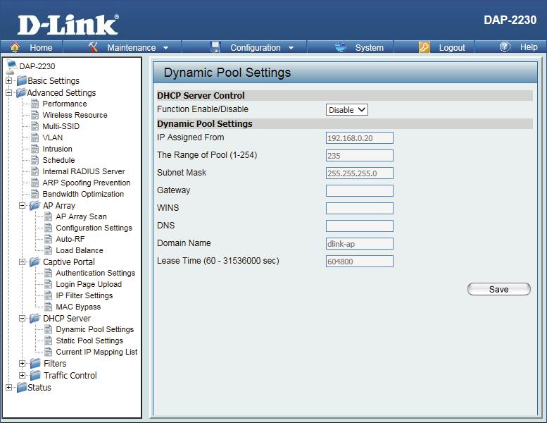 DHCP Server Dynamic Pool Settings The DHCP address pool defines the range of the IP addresses that can be assigned to stations on the network.