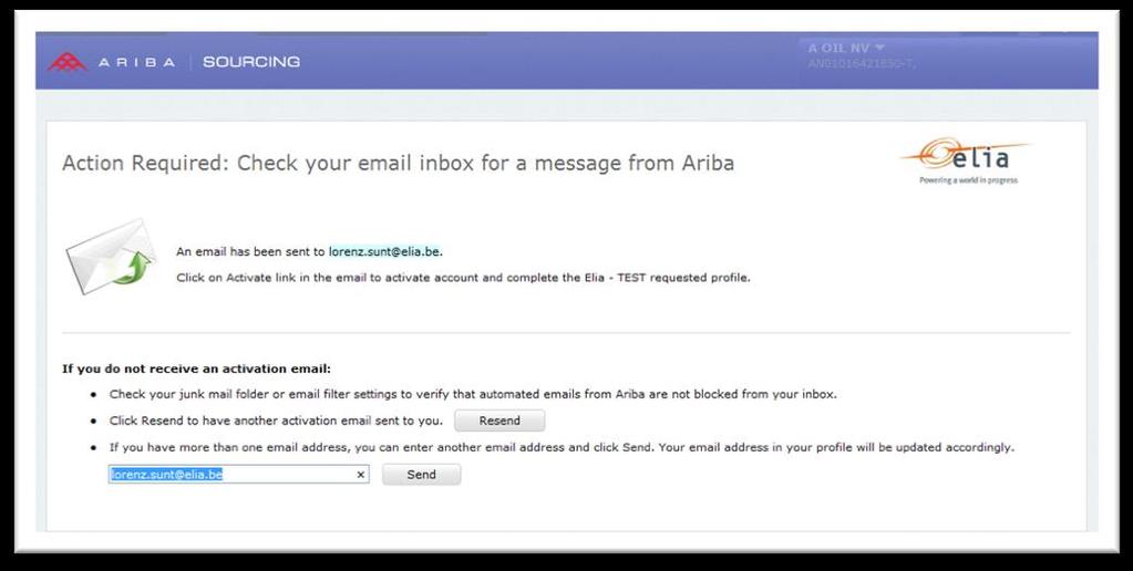 ..3 Generate an activation e-mail Ariba automatically sends you an activation