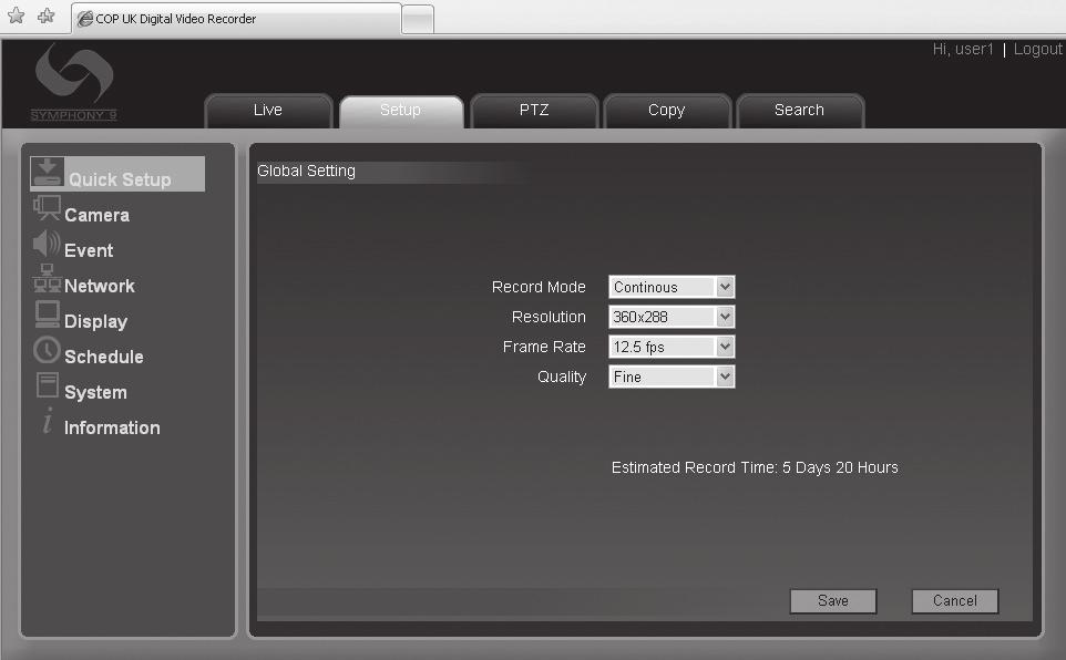 16 Setup Changes to the configuration of the Symphony DVR can be made using your web browser.