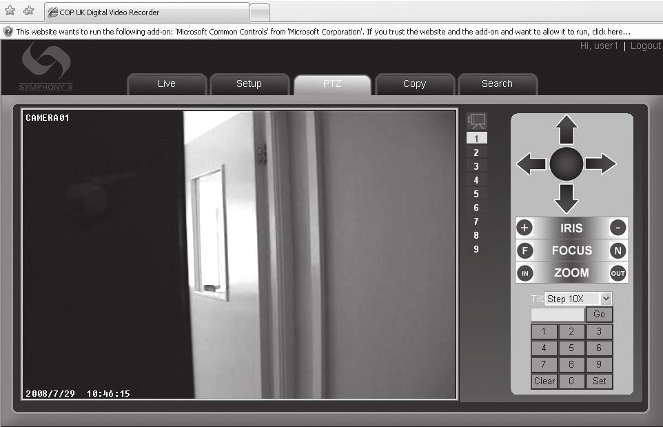 17 PTZ The Pan Tilt Zoom feature on any connected PTZ camera can be controlled over your web browser.