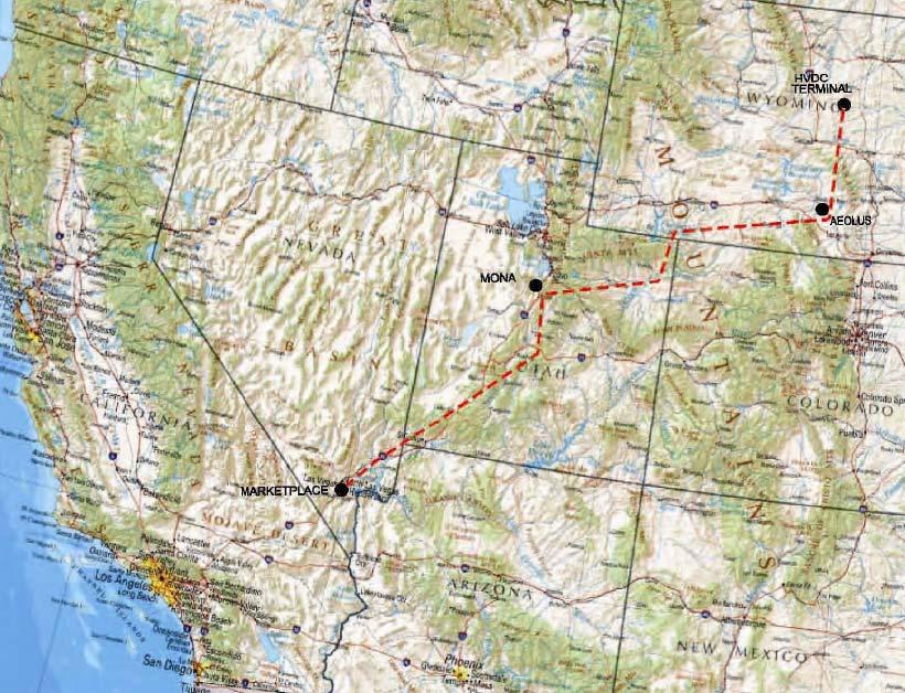TransWest Express Reference Case (Case 4) Wyoming - Nevada MW 875-900 miles 500kV bi-pole HVDC 2015 in-service date Legend TransWest