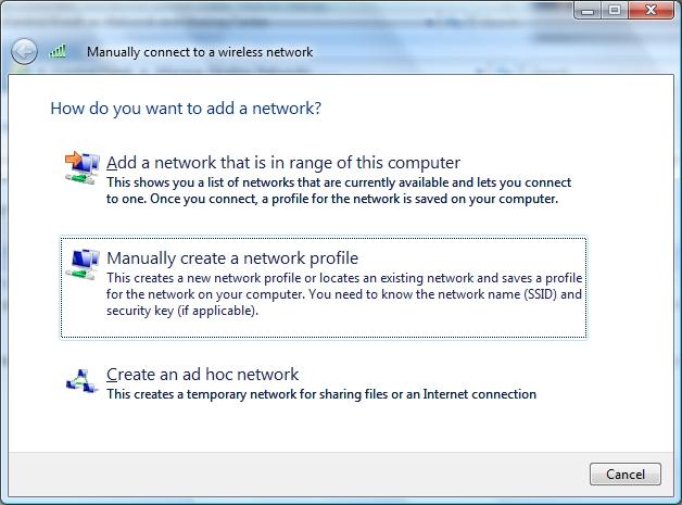 Step 5: Select Manually create a network