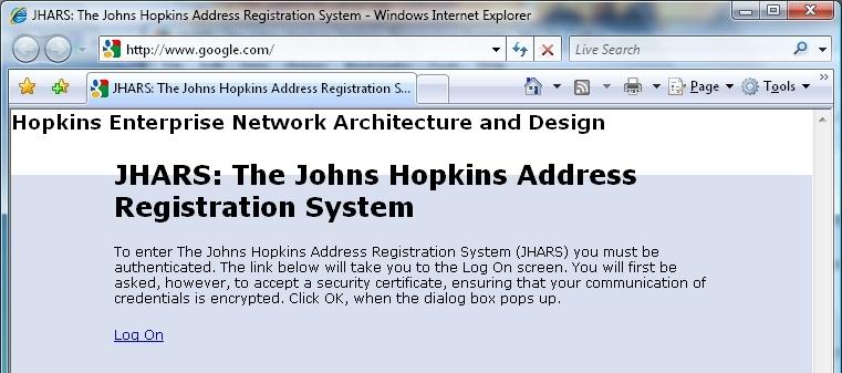 JHARS Registration Required for First-Time Users: Step 14: Open a new web browser window.