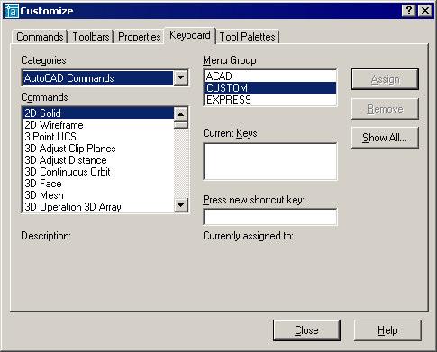 Customizing the Keyboard AutoCAD functions can be assigned to keys on the keyboard using the Customize window or by manually modifying a menu file.