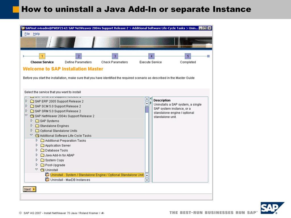 In order to remove a J2EE stack or separate J2EE instance please proceed as follows : 1.