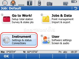 CS Wizard on TS Instrument Accessing Wizard To access the CS connection Wizard on the TS15, select the Instrument icon in the