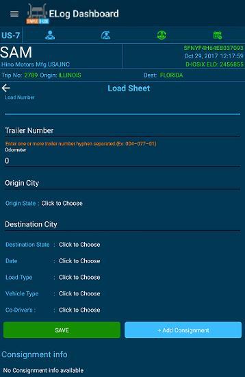 9.1 +Add Load Sheet After clicking Add Load Sheet the next screen opens where you can add your load information such as Date, Load Type, Origin,
