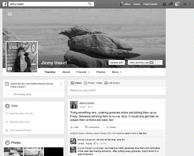Timeline view Post a status update Just like on your home page, you can click in the What s on your mind?