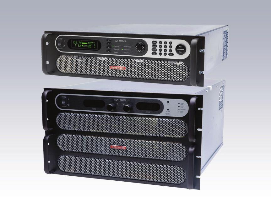 Sorensen SG Series Programmable Precision High Power DC Power Supply High Power Density: up to 15 kw in 3U, 30 kw in a 6U chassis Wide Voltage Range: 0-10V up to 0-1000V, from 4 to 30 kw Fast Load
