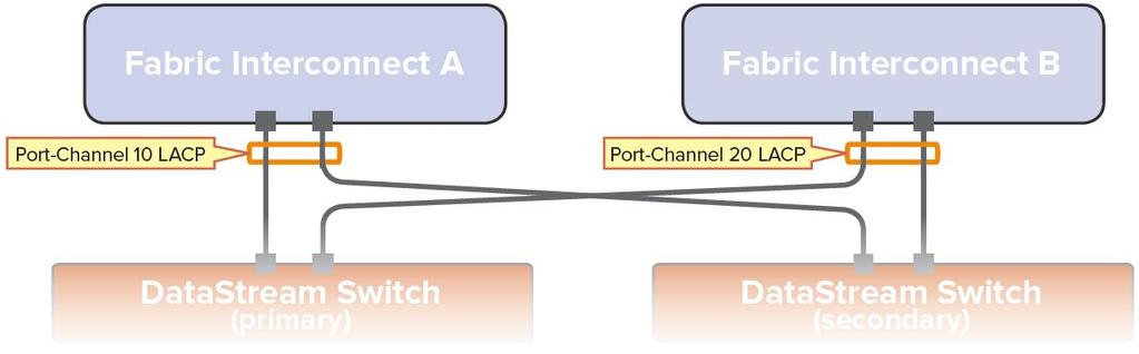 Port-Channels On Fabric Interconnect Uplinks Ports Diagram showing Port-Channels 10 and 20 (LACP) The port-channel name and ID configured on the DataStream switches.