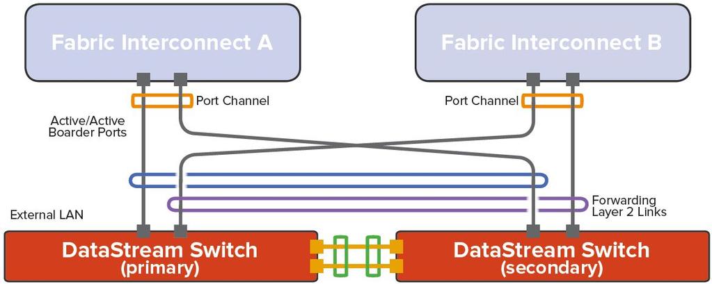 When connecting to a fabric interconnect, the DataStream ports must be merged into active LAGs using active or passive LACP.