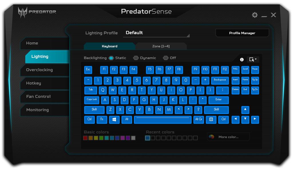 46 - PredatorSense Adjusting the keyboard backlight Select Lighting to see keyboard lighting options.