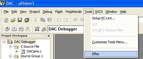 Repeat this with int DacOut() function, channel 1 and value = ADCDAT. Replace the line DAC1DAT = ADCDAT with DacOut function. 5. In the project workspace add the file libdac702x.