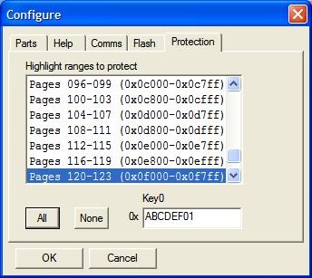 (7) Windows Serial Downloader If the protect option is selected, another panel is available. Select the pages to protect, enter the key and press OK.