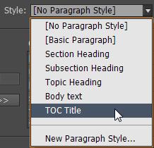 Adobe InDesign Guide 5. In the Title box, type a title for your TOC (such as Contents or List of Figures). This title will appear at the top of the table of contents.