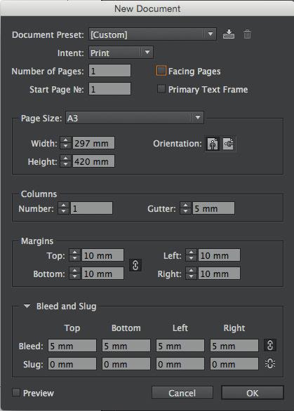 Putting the basics into action Single Page Poster After opening InDesign you are