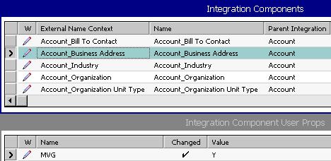Integration Objects About the Structure of Integration Objects The second integration component represents the MVG business component. In the example, this is the Business Address business component.