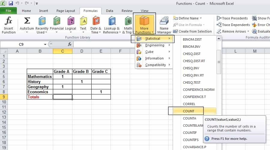 Click on the Formulas tab and within the Function Library group click on the More
