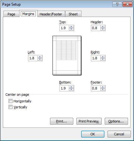 You can use this dialog box to set custom top, bottom, left and right margins.