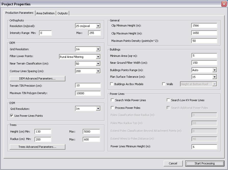 E3De Product Generation Parameters Setting Parameters for all