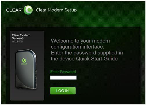 Manage Your Modem CLEAR Modem Home Page Overview It s easy to manage your Modem with the CLEAR Modem Home Page. Set up your Modem. Change security settings. View signal strength.