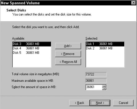 10 Chapter 1 n Windows Server 2008 Storage Services Exercise 1.3 (continued) 5. The Welcome page of the New Spanned Volume Wizard appears and explains the type of volume set chosen. Click Next. 6.