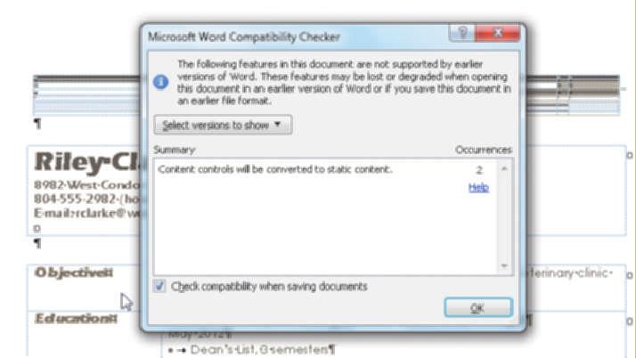 Press F, click Save as type box arrow (Save As dialog box), select XPS in list, click Save button Word Chapter 5 To Run the Compatibility Checker Assume you have considered saving a document, such as