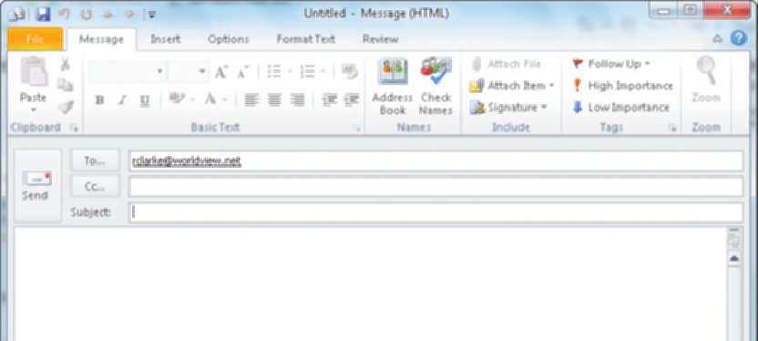 3 With the Web page document displaying in the Web browser, click the e-mail address link to start the e-mail program with the e-mail address displayed in the e-mail window (Figure 5 68).