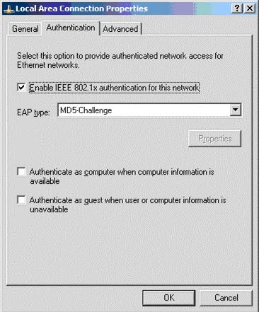 Step 4 Set the EAP type to MD5-Challenge, as shown in this example: Verify the 802.1x Operation To verify 802.