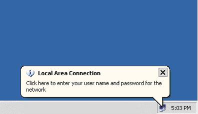 following dialog bubble, prompting you to enter a user name and password. Click the bubble.
