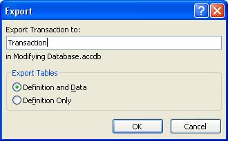 objects to a different Access database Select object to be exported, choose format from
