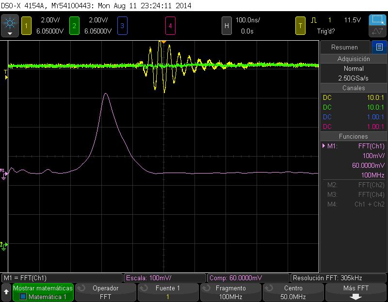 Mid. Freq. Transients During the Motor Activation Below it is shown in yellow the high frequency transient in the input and in green the output of the filter.