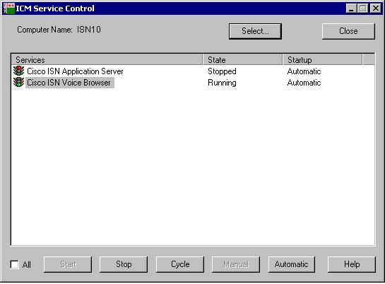 Chapter 2 ISN Solution Components ISN System Administration Figure 2-6 shows an example of an ICM Service Control window.