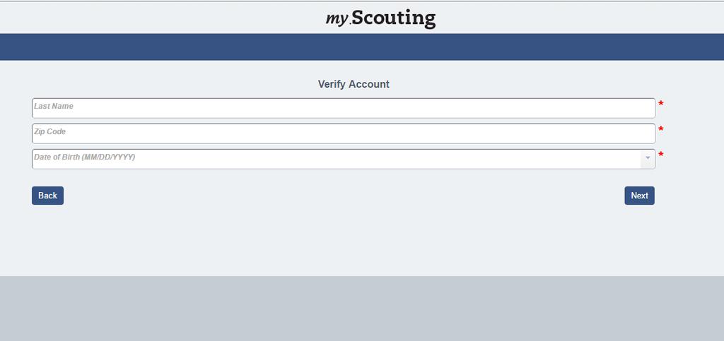 If Validate Account with Personal Info is selected, the above Verify Account screen displays.