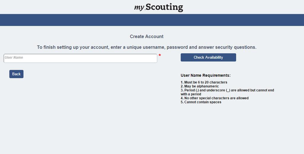 At the Create Account screen, type in a username you d like to use for this account in the text box.