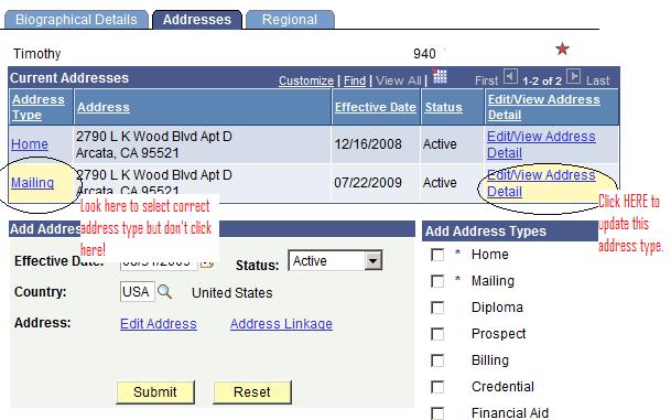 Below, you can see all the address data rows for this Address Type and the date