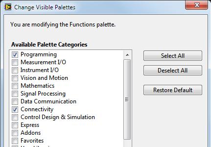 3. Click Deselect All and then check the following palettes that you will use in this tutorial. Once you are done click OK.