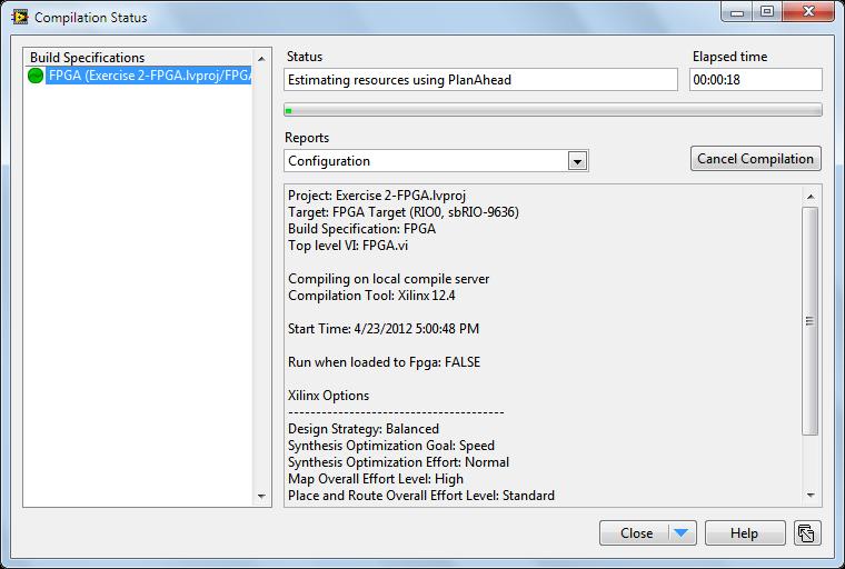 Note: If a communication error occurs when the Compile Server starts, manually start the Compile Worker by navigating in the Windows start menu to All Programs»National Instruments»FPGA»FPGA Compile