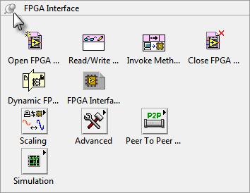 2. Navigate to the FPGA Interface palette and pin it to the block diagram.