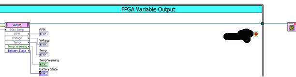17. Finally, to close out the reference to the FPGA target, insert a Close FPGA VI Reference function (Functions»FPGA Interface) to the right of the FPGA Variable Output while
