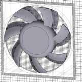 Multi-level hex-dominant mesh of fan represented directly as 3-D CAD geometry. Hangingnode mesh accurately resolves curved fan blade geometry.